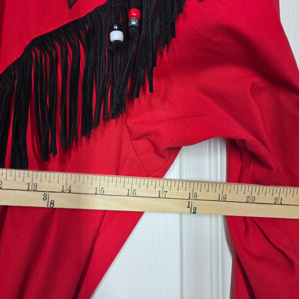 VTG Western Collection Red Rodeo Dress Fringe Concho Wolf M USA Circle Skirt - Picture 14 of 14